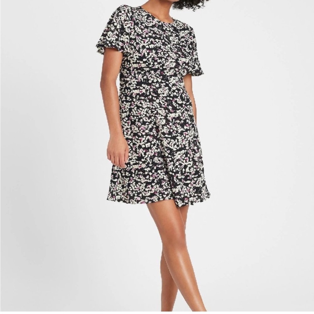 Banana Republic Floral Flutter Sleeve Cutout Back Dress 4 TALL